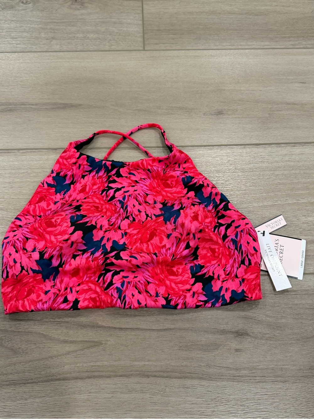 Victorias Secret Bralette Lined Racerback Bra Pink Floral Lingerie Size L NWT